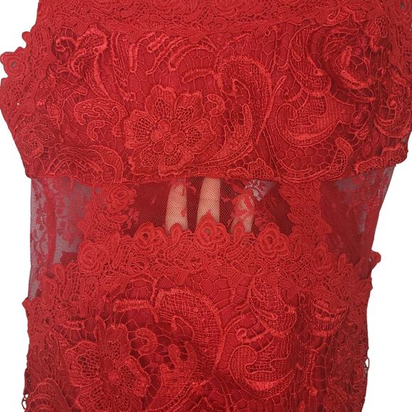 Venus Women's Cross Strap Lace Midi Dress Sz 8 Embroidered Empire Waist Red EUC - Picture 11 of 16